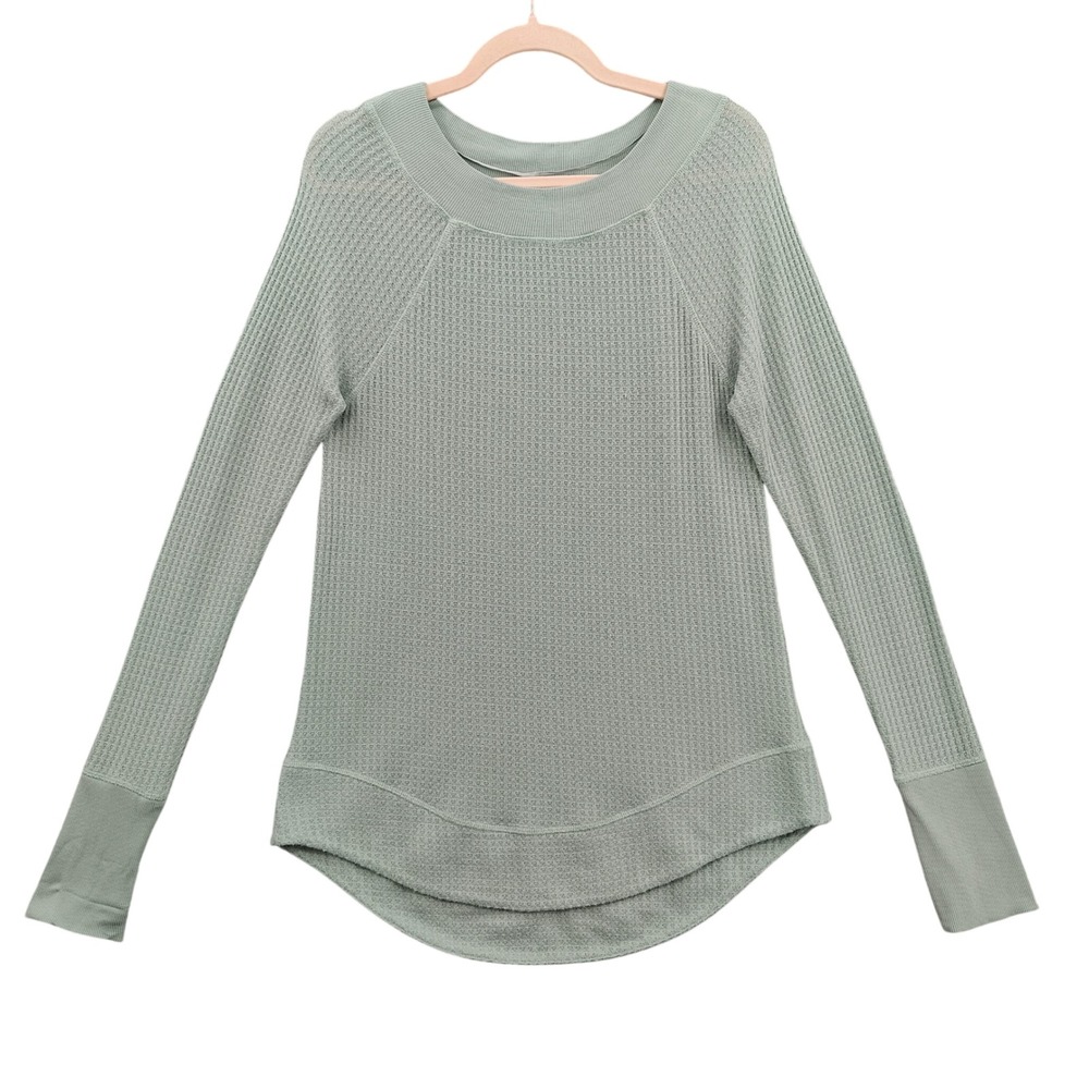 prAna Women Gorpcore Athleisure Sheeba Waffle Knit Top L Sage Green Thermal Cozy